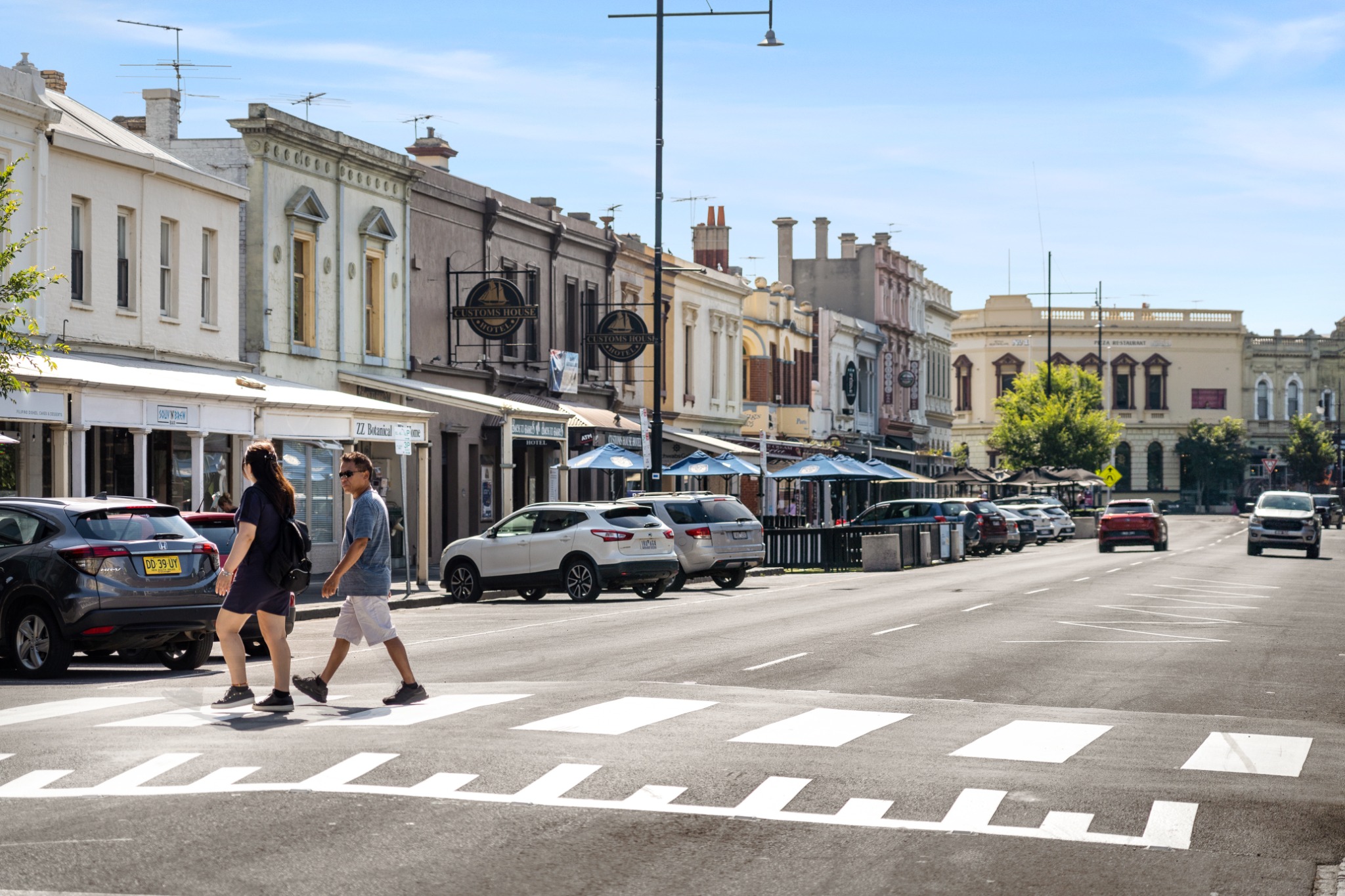 Historic shopfronts and cafes along Nelson Place, Williamstown